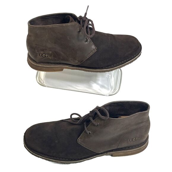Ugg Mens Boots Size 11 US Chukka Desert Brown Leather Suede Leighton Two Tone - Picture 1 of 13
